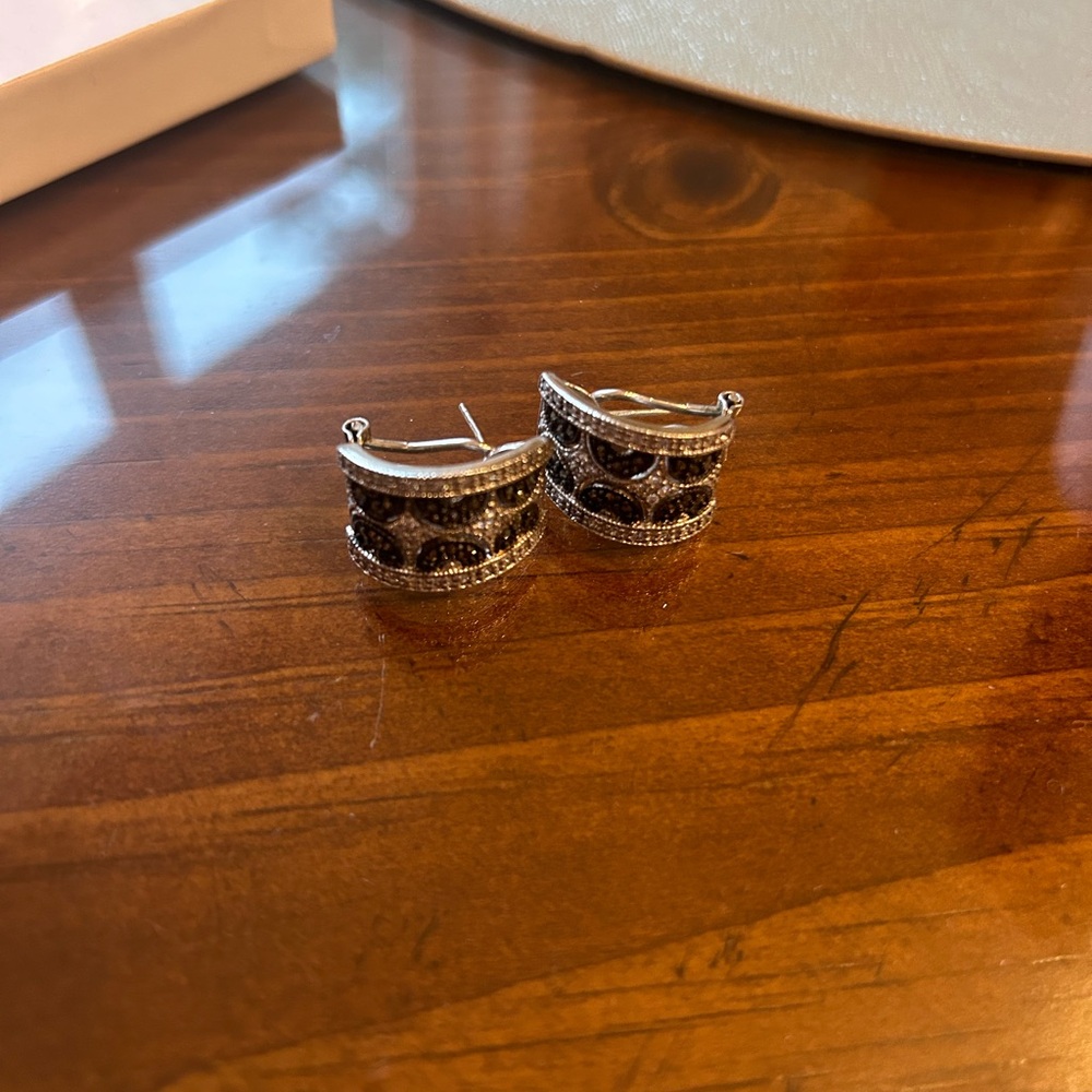 Sterling Silver Black Stone Huggie Earrings - Women Jewelry